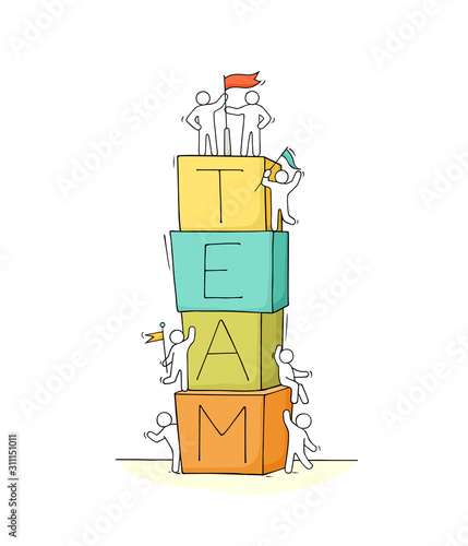 Cartoon little people with word Team
