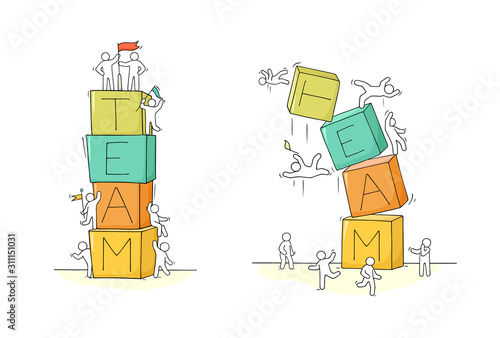 Cartoon little people with word Team