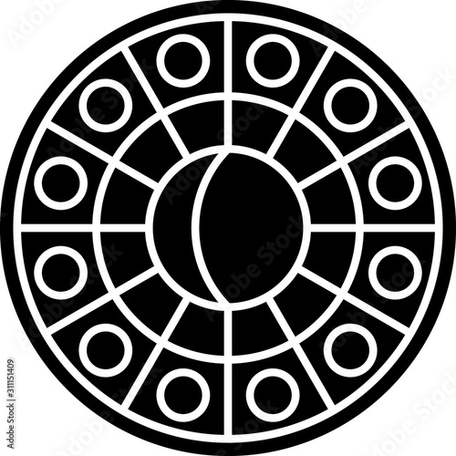 Black Astrology horoscope circle with zodiac icon isolated on white background. Vector Illustration