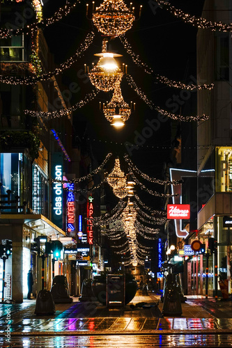 Stockholm, Sweden The Drottninggatan street in the early morning at Christmas time.