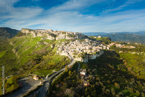 Borgo di Gerace, in Calabria. Vista aerea con drone della città delle case e delle chiese. photo