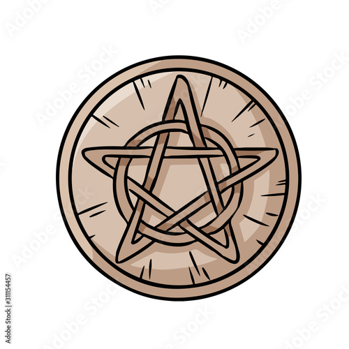 Pentacle occult sign in a circle. Wooden pentagram hand drawn magic doodle. Isolated vector pagan wiccan image.