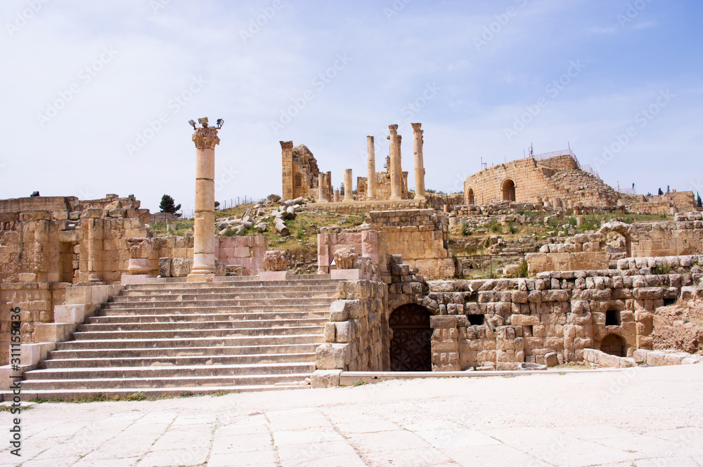 Ruins in the ancient roman city of Gerasa in Jerash, Jordan.