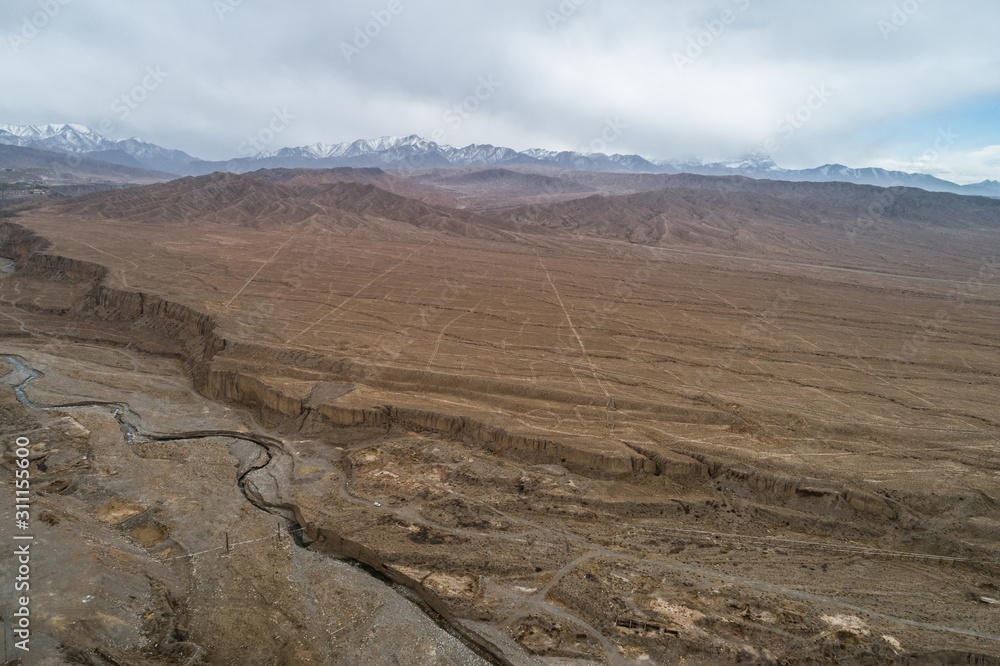 aerial view of the dry land in Gansu, China aerial view of the dry land in Gansu, China