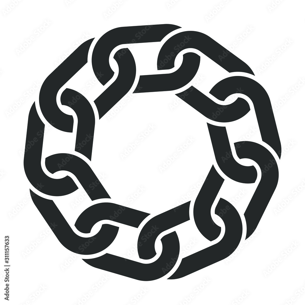 Black chain link circle logo icon symbol. Seamless metal chainlink sign ...