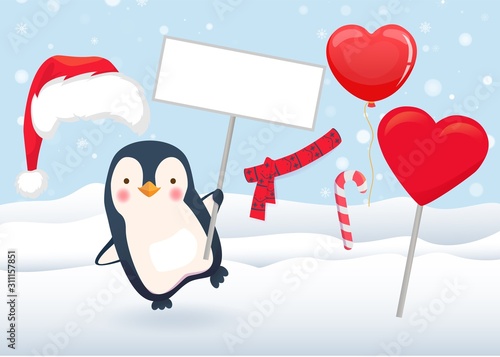 penguin holding sign