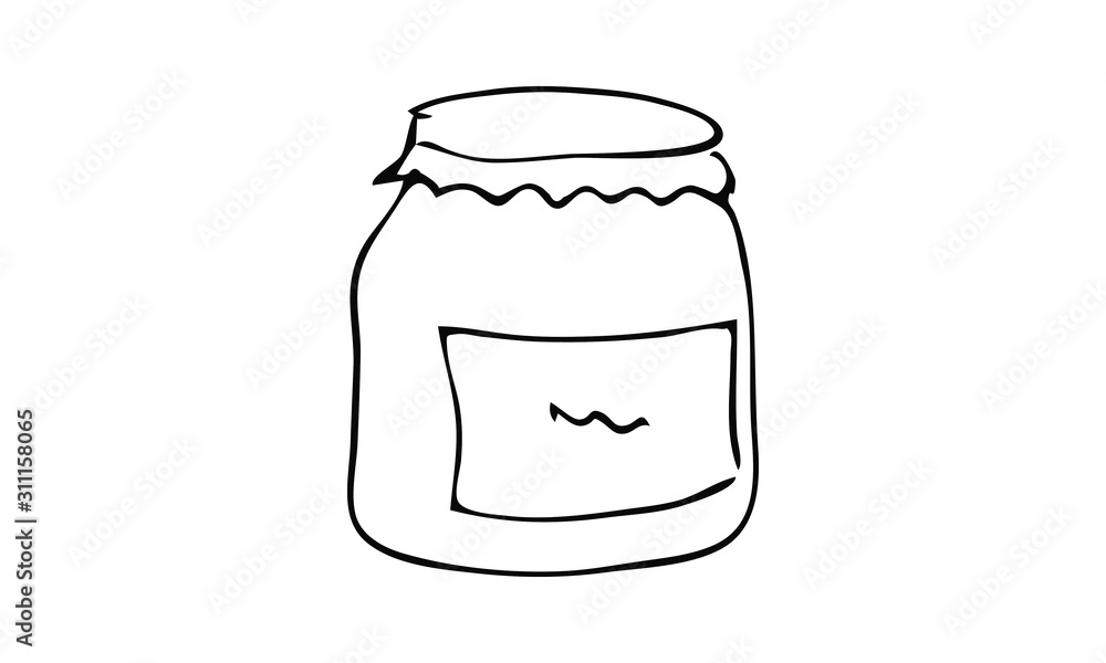 a hand-drawn jar of homemade jam. culinary Doodle art. use it as a clipart in greeting cards, print on clothes, animation, packaging or design of your website	
