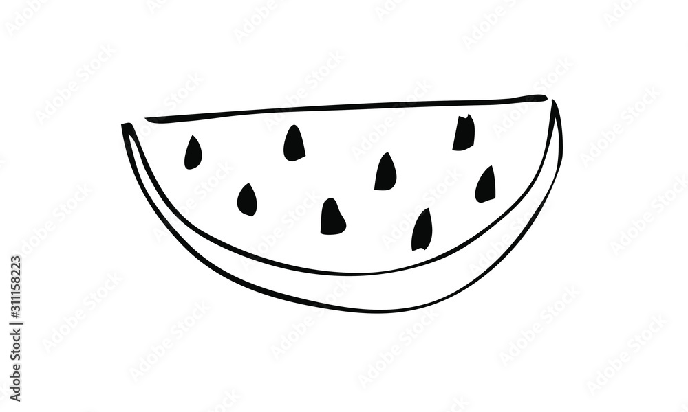 Hand-drawn silhouette of a watermelon . tropical summer juicy Doodle art. use as clip art, print on clothes, packaging, postcards or website Hand-drawn silhouette of a watermelon . tropical summer juicy Doodle art. use as clip art, print on clothes, packaging, postcards or website