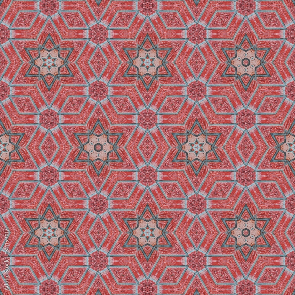 Ornamental Red colored background texture with geometric Star shapes. Oriental Repeating decorative star patterns. 