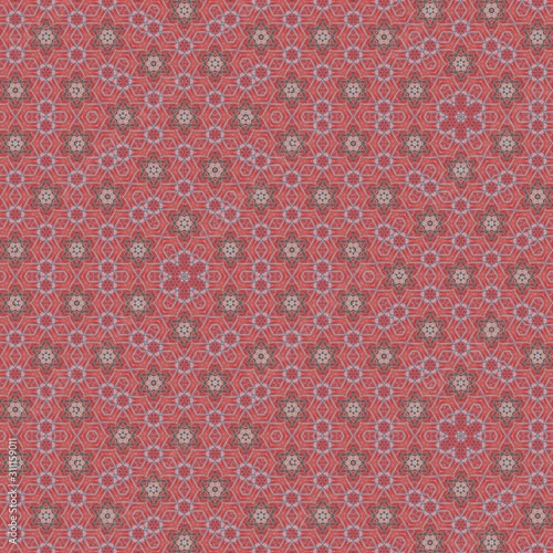 Ornamental Red colored background texture with geometric Star shapes. Oriental Repeating decorative star patterns. 