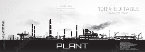 Metallurgical plant, and various structures with cranes.