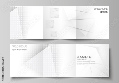 Vector layout of square cover design templates for trifold brochure, flyer, magazine, cover design, book design, brochure cover. Halftone effect decoration with dots. Dotted pop art pattern decoration