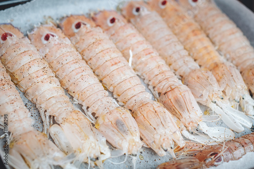Delicious fresh Mantis Shrimps from the adriatic sea in Puglia, Italy