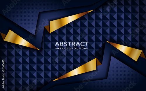 Modern abstract dark navy blue background with golden lines.
