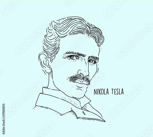 Nikola Tesla Line Art Portait Hand Drawing