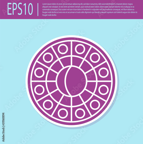 Retro purple Astrology horoscope circle with zodiac icon isolated on turquoise background. Vector Illustration