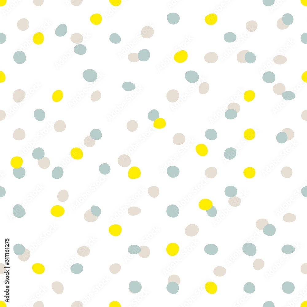 Tile vector pattern with blue, yellow and grey dots on white background Tile vector pattern with blue, yellow and grey dots on white background