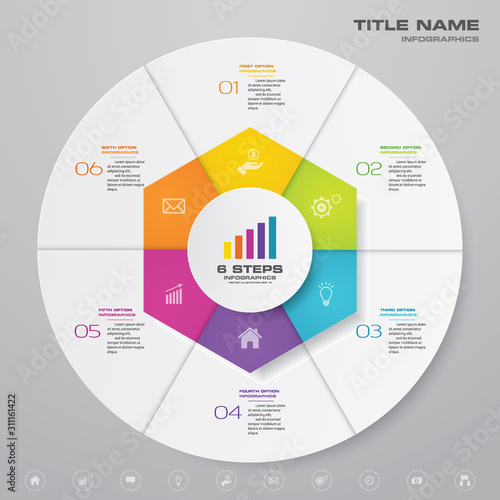 6 steps cycle chart infographics elements for data presentation. EPS 10.	