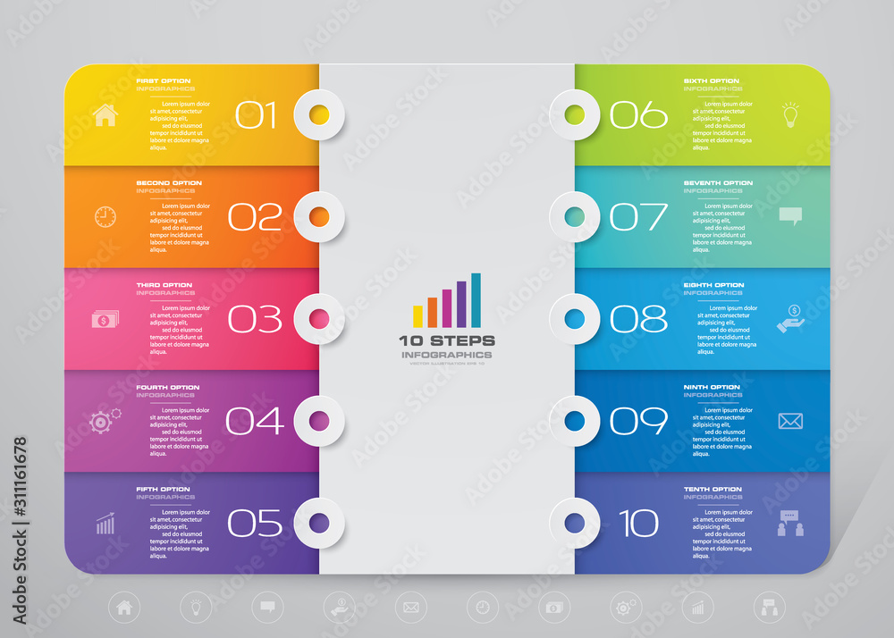10 steps simple&editable process chart infographics element. EPS 10.	 - obrazy, fototapety, plakaty 