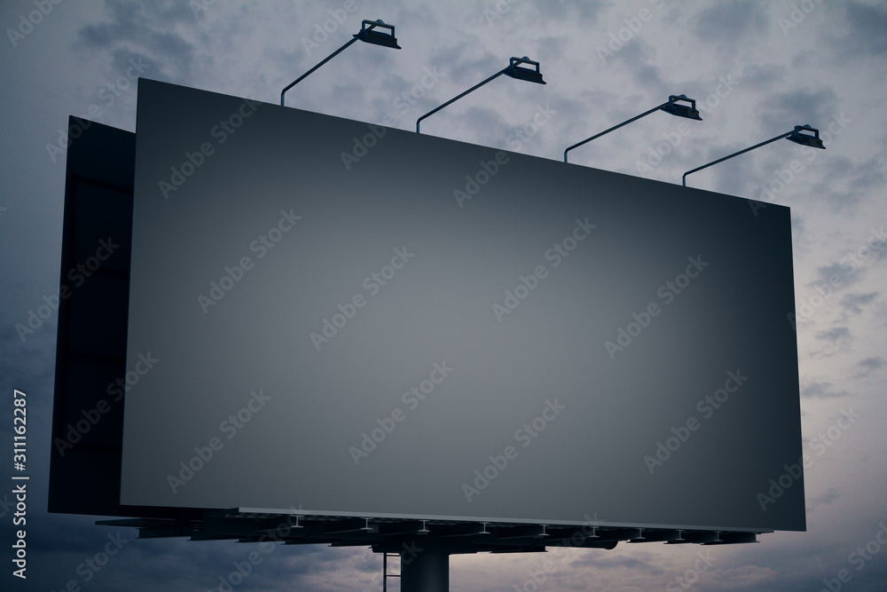 Blank Black billboard on night sky background. - obrazy, fototapety, plakaty 
