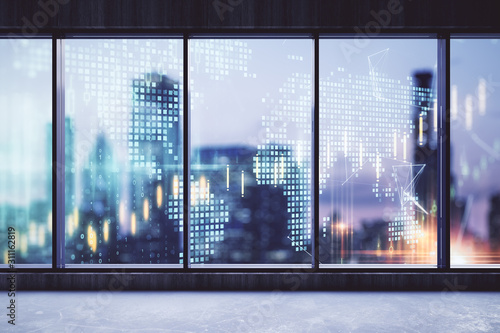 Minimalistic interior with city view