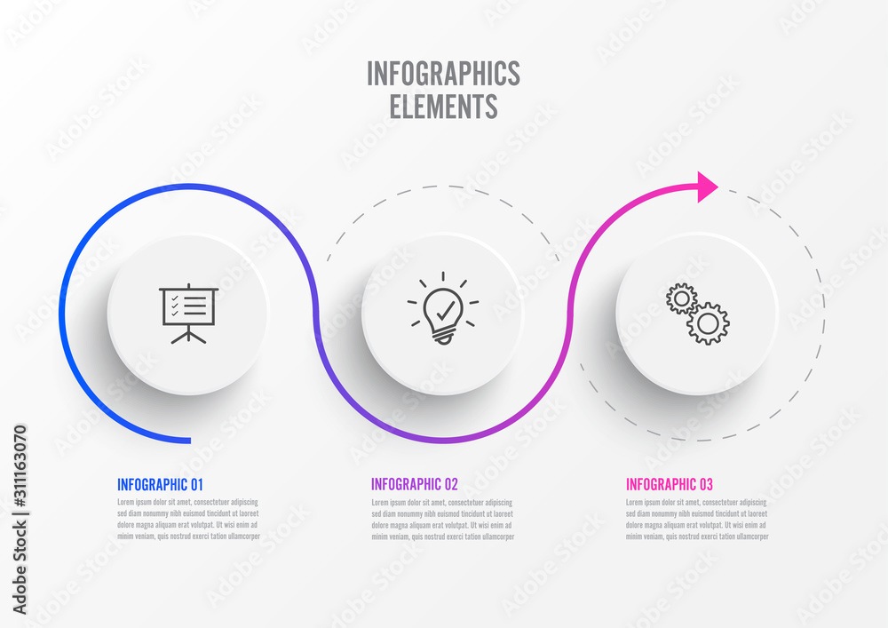 Abstract elements of graph infographic template with label, integrated circles. Business concept with 3 options. For content, diagram, flowchart, steps, parts, timeline infographics, workflow layout. - obrazy, fototapety, plakaty 