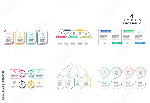 Thin line flat element for infographic. Template for diagram, graph, presentation and chart. Business concept with 4 options, parts, steps or processes. Data visualization.