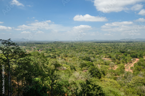 Green forest view from Sigiriya or Sinhagiri (Lion Rock Sinhalese) is an ancient rock fortress located in the northern Matale District near the town of Dambulla in the Central Province, Sri Lanka.
