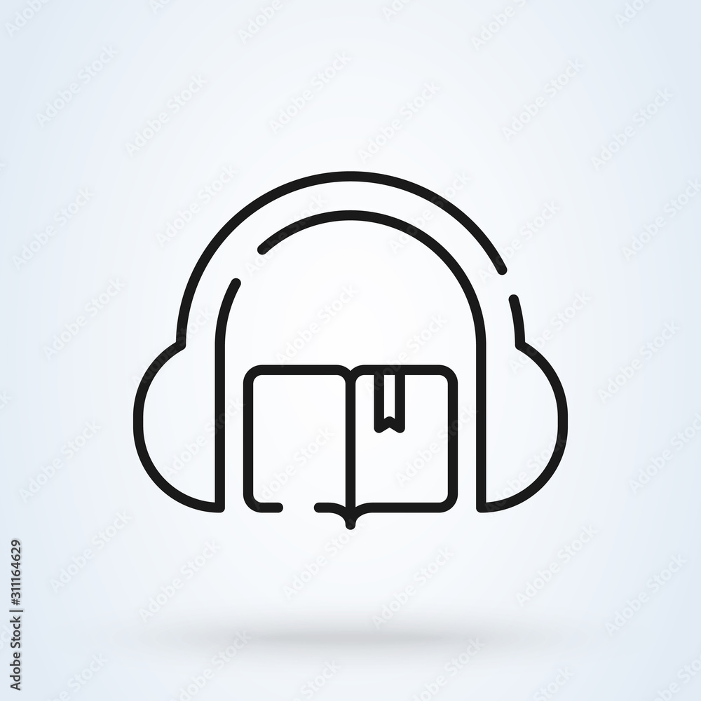 audio book line and headphones, modern icon design illustration audio book line and headphones, modern icon design illustration