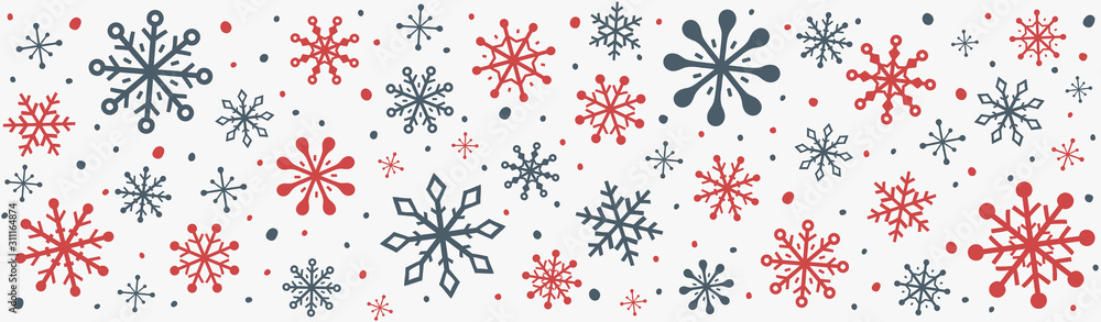 Banner with beautiful snowflakes. Christmas ornament. Vector - obrazy, fototapety, plakaty 