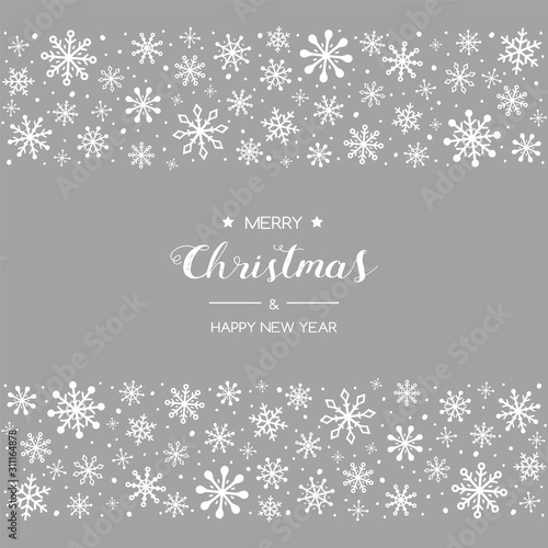 Christmas greeting card with hand drawn snowflakes and wishes. Xmas ornament. Vector
