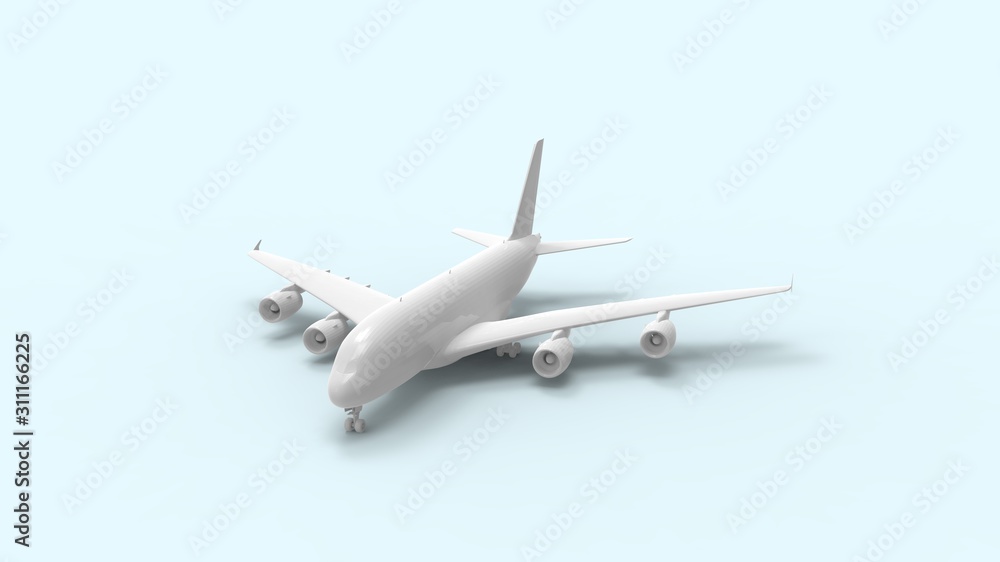 3d rendering of a commercial jumbo jet isolated in studio background