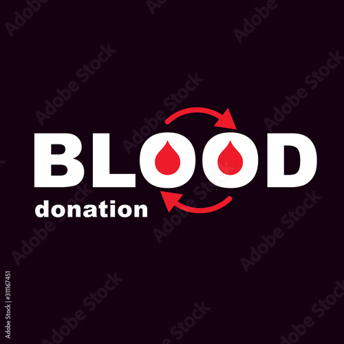 Blood donation vector symbol created with red blood drops and circulation arrows. Volunteer donorship, healthcare and medical treatment conceptual logo.