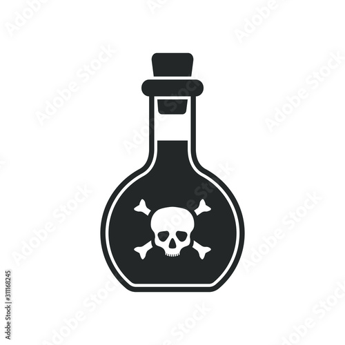 Bottle of poison graphic icon. Glass flask with venom sign isolated on white background. Vector illustration