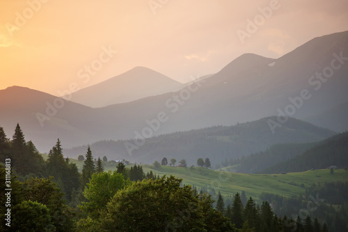 Beautiful sunset in Carpathian mountains