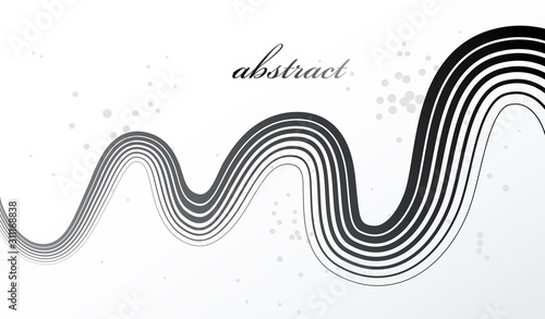Grey 3D lines in motion dimensional vector abstract background, elegant curvy light stripy design element, template for banner or poster and other ads.