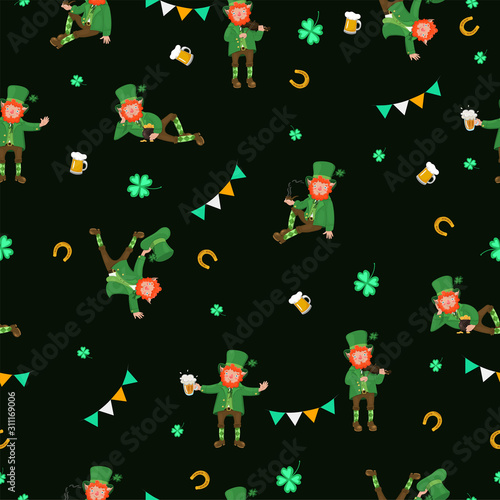 Seamless pattern with leprechauns.To St. Patrick s Day. Vector graphics.