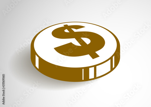 Single dollar coin cent vector logo illustration or icon.