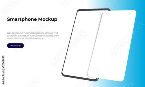 Rotated 3d double smartphone mockup template for application presentation and user experience design
