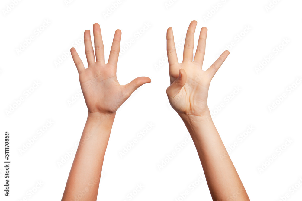 woman on white background is pointing to the number nine woman on white background is pointing to the number nine