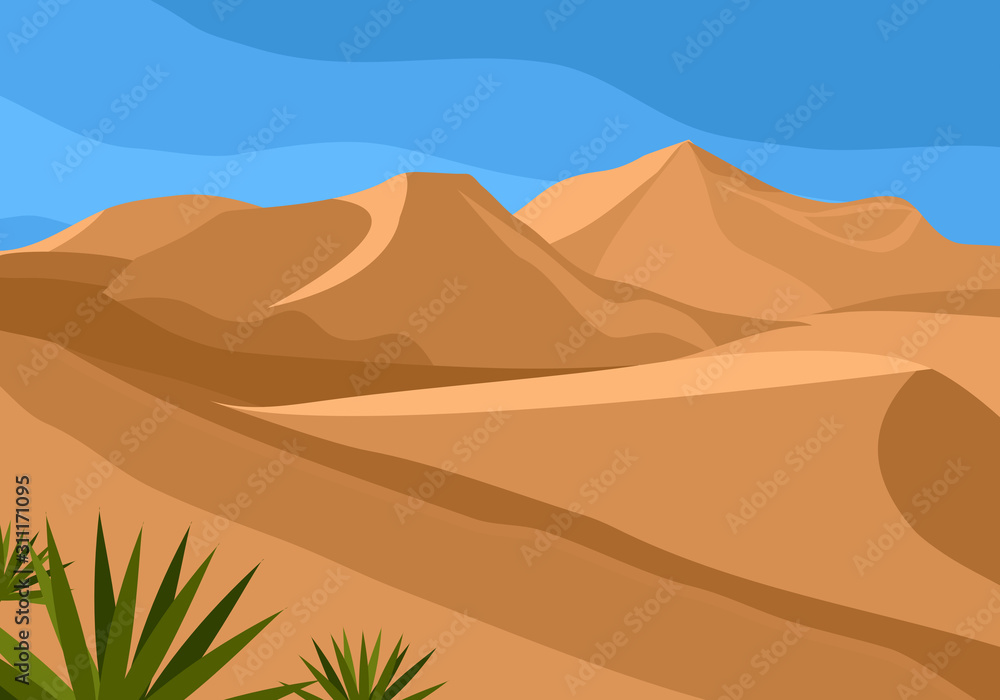 Desert landscape background illustration. Natural sand dunes vector.