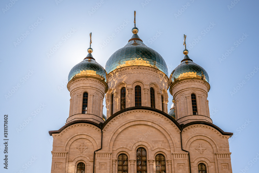 Stavropol, Russian Federation. Cathedral of the Holy Equal-to-the-Apostles Prince Vladimir. Sunny autumn day