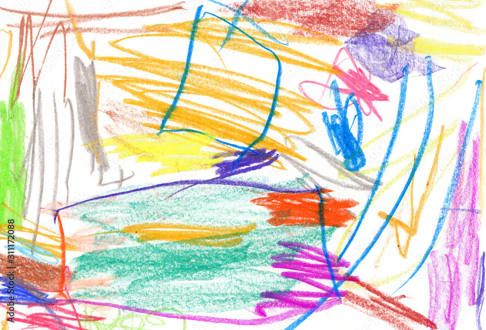 Expressive abstract drawing made with colorful crayons, wax crayon texture  on paper, strokes, scribbles Illustration Stock | Adobe Stock
