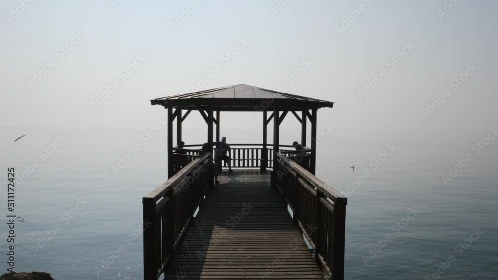 Wooden Gazebo on Garda Lake, Italy. Panoramic Walkthrough.