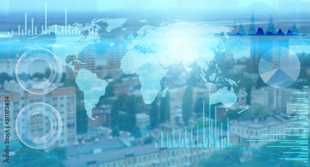 Fototapeta premium the collection of world data and its processing by artificial intelligence and the distribution of the Internet of things for successful business