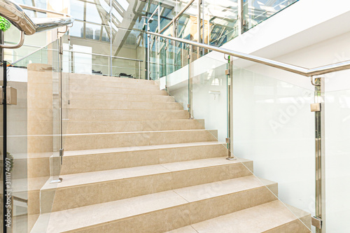 staircase up. business skyscraper with panoramic windows. empty office space