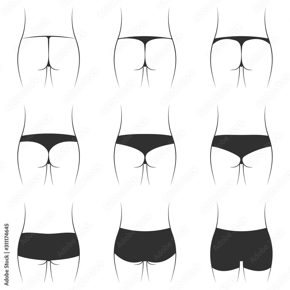 Set variety models of women bikini briefs, vector design and shape women  underwear swimming trunks string and bikini Stock Vector
