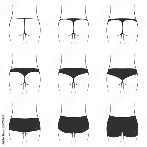 Women Booty with Different Types of Underwear. Stock Vector - Illustration  of woman, feminine: 93233101