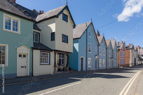 Fototapeta Naklejka Na Ścianę i Meble -  Colourful medieval and Georgian buildings on Castle Street Ruthin North Wales in the UK