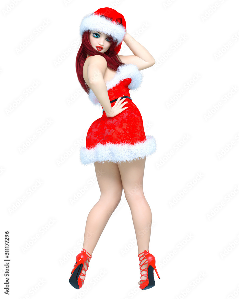 Young beautiful Santa girl with doll face. Young beautiful Santa girl with doll face.